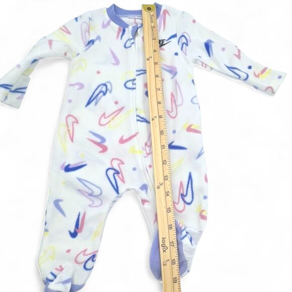 Nike Fleece Footed Sleeper Baby Unisex Multi Swoosh All Over Pastel Zip Up 0-3Mβ - Picture 7 of 7